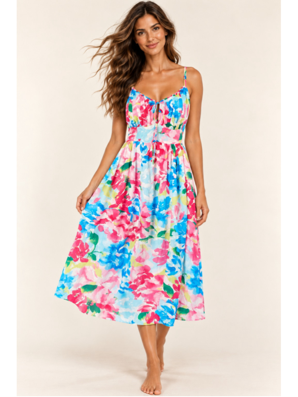 Old Navy Floral Midi Dress Tie Front Resort Vaca Beachy Cruise Boho XL Coastal